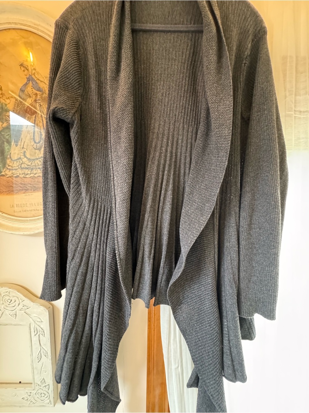 Max Studio Charcoal Gray Draped Open-Front Cardigan